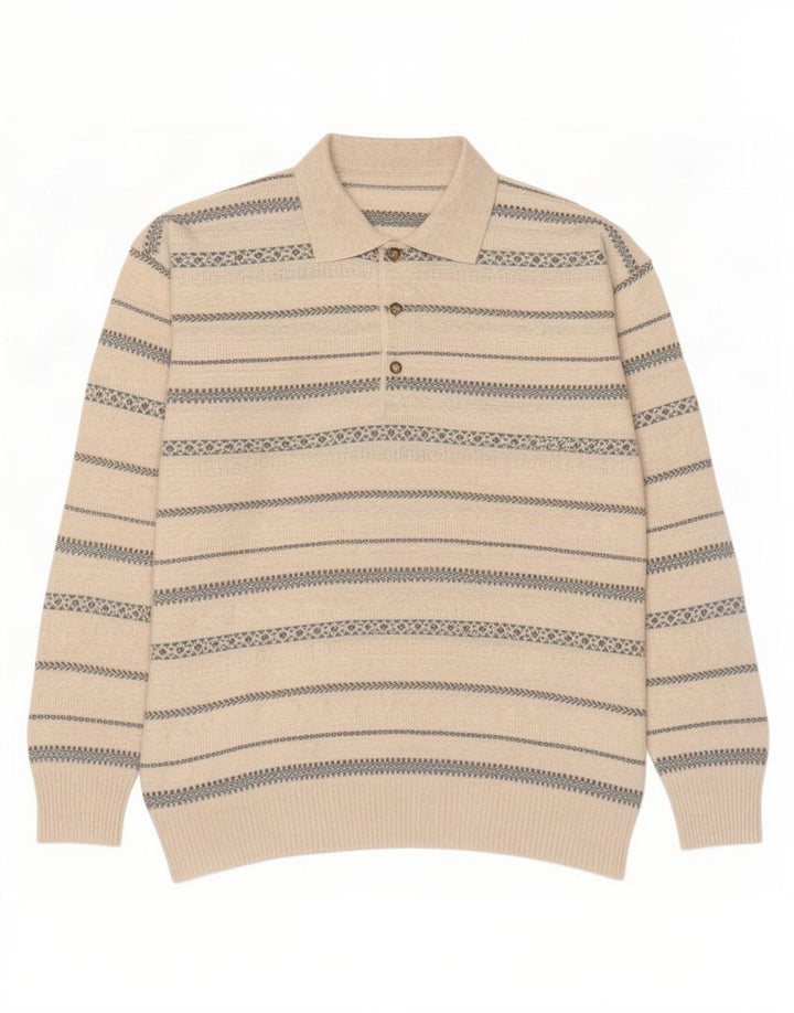 Vintage męski sweter polo w średnie białe paski