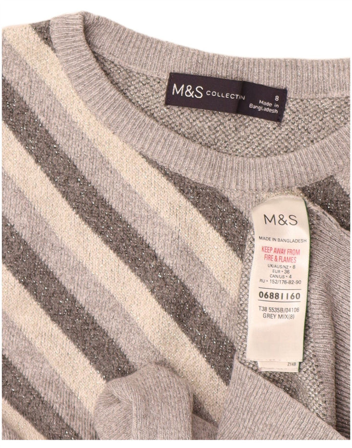 Marks & Spencer Damski sweter z okrągłym dekoltem, UK 8, w małe szare paski