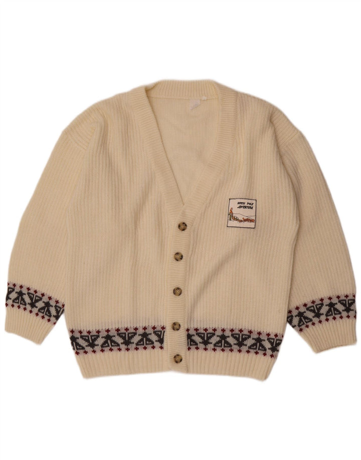 Vintage męski sweter rozpinany, średni biały Fair Isle