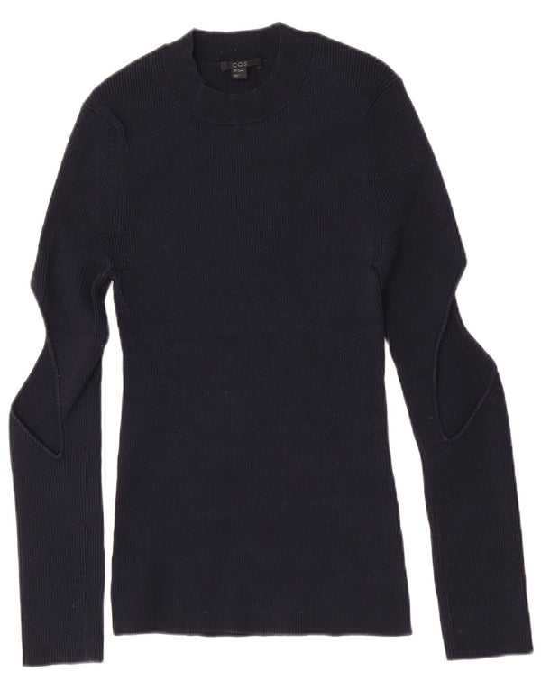 Cos Womens Turtle Neck Jumper Sweater UK 12 Medium Navy Blue Cotton