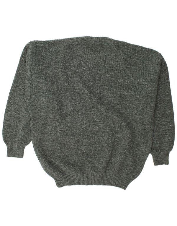 Vintage męski sweter o luźnym kroju z okrągłym dekoltem IT 52, duży szary geometryczny