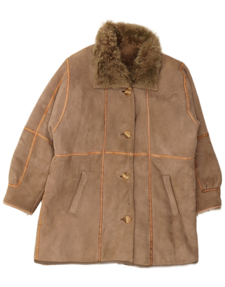 Płaszcz damski VINTAGE Shearling UK 16, duży brązowy