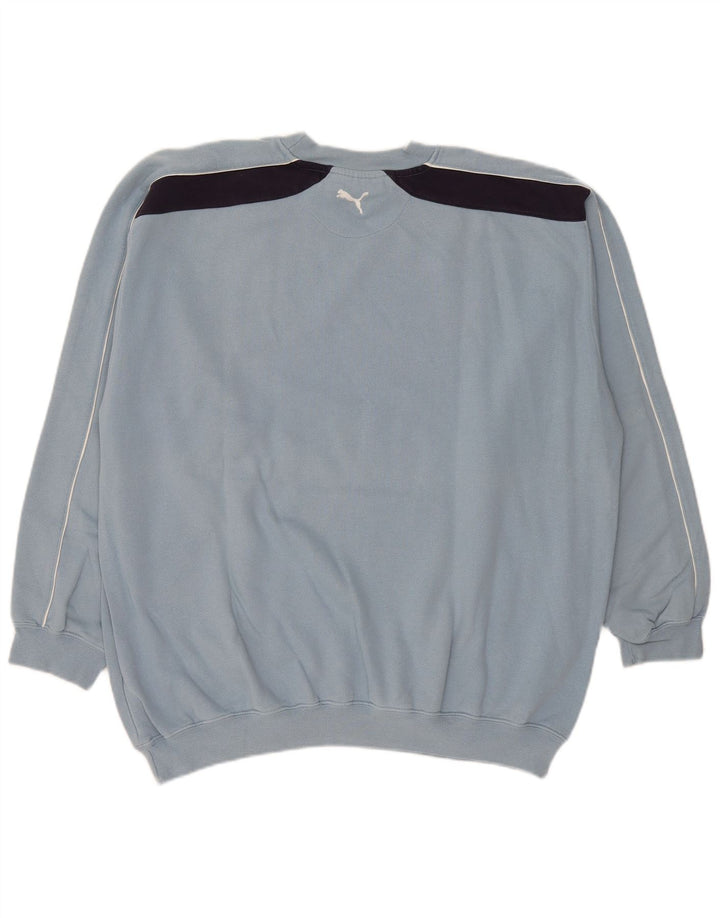 Męska bluza z grafiką Puma, sweter XL, niebieska, bawełniana z blokami kolorów