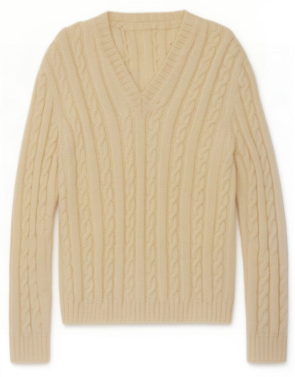 Sweter damski w stylu vintage z dekoltem w kształcie litery V, UK 14, średni, w kolorze złamanej bieli