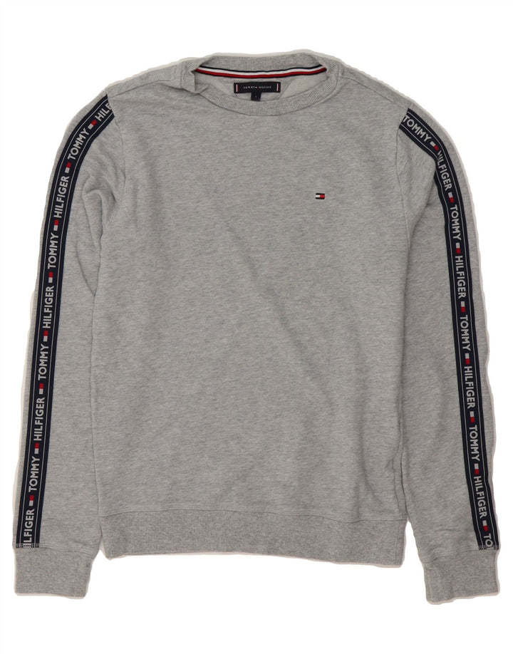 TOMMY HILFIGER Mens Graphic Sweatshirt Jumper Small Grey Cotton Vintage Tommy Hilfiger and Second-Hand Tommy Hilfiger from Messina Hembry 
