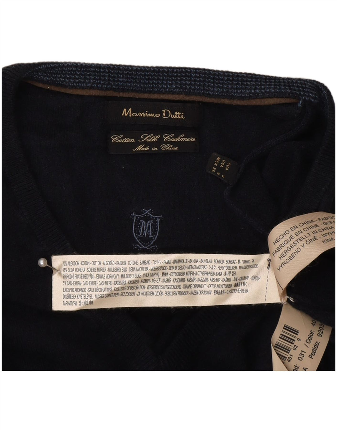 Męski sweter Massimo Dutti z dekoltem w kształcie litery V, mały, granatowy, bawełniany