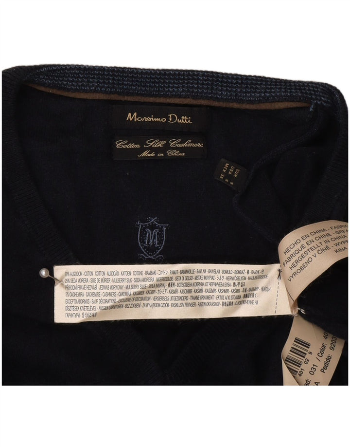 Męski sweter Massimo Dutti z dekoltem w kształcie litery V, mały, granatowy, bawełniany