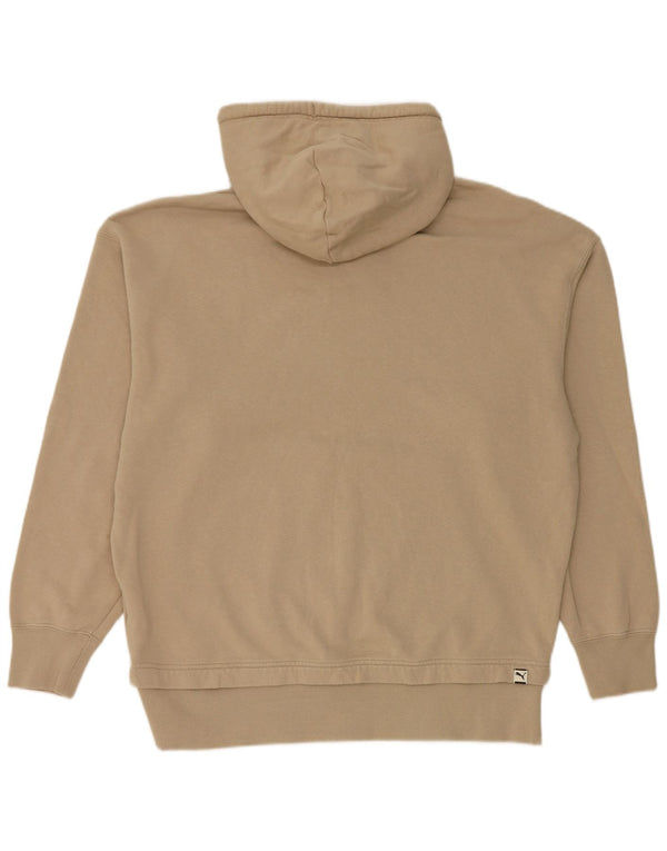 Puma Womens Graphic Oversized Hoodie Jumper UK 16 Large Beige Cotton