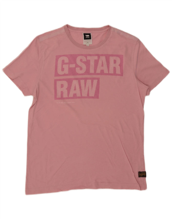 Męski T-shirt z grafiką G-Star, duży, różowy, bawełniany