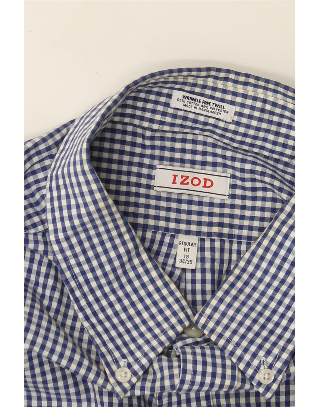 IZOD Mens Regular Fit Shirt Size 18 2XL Blue Gingham Cotton