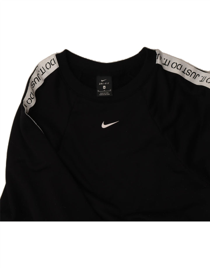 NIKE Womens Graphic Crop Sweatshirt Jumper UK 14 Medium Black Polyester Vintage Nike and Second-Hand Nike from Messina Hembry 