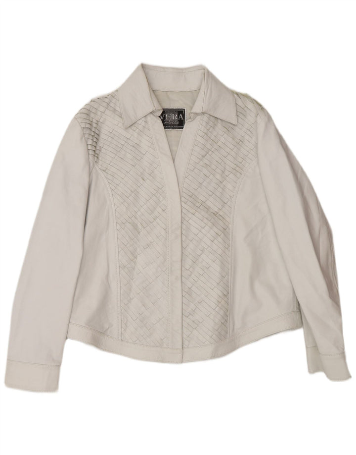 Vintage damska kurtka skórzana Bomber UK 16, duża, szara skóra