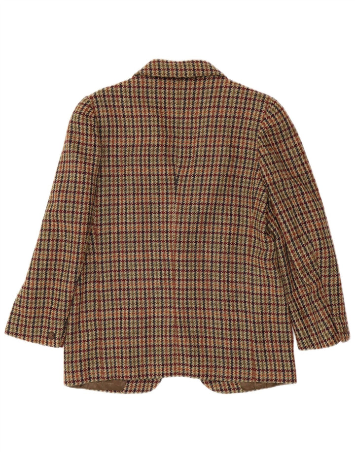 Vintage damska marynarka zapinana na 1 guzik IT 42, średnia brązowa wełna w pepitkę