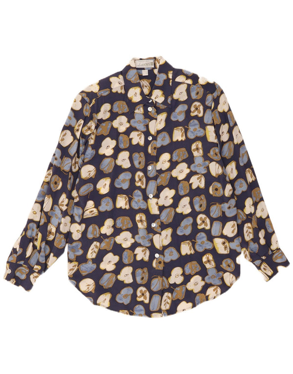 PETER HAHN Damska bluzka koszulowa marchewkowa UK 12 Średni niebieski kwiatowy jedwab