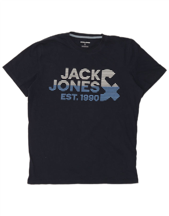 Męski T-shirt z grafiką Jack & Jones, średni, granatowy, bawełniany