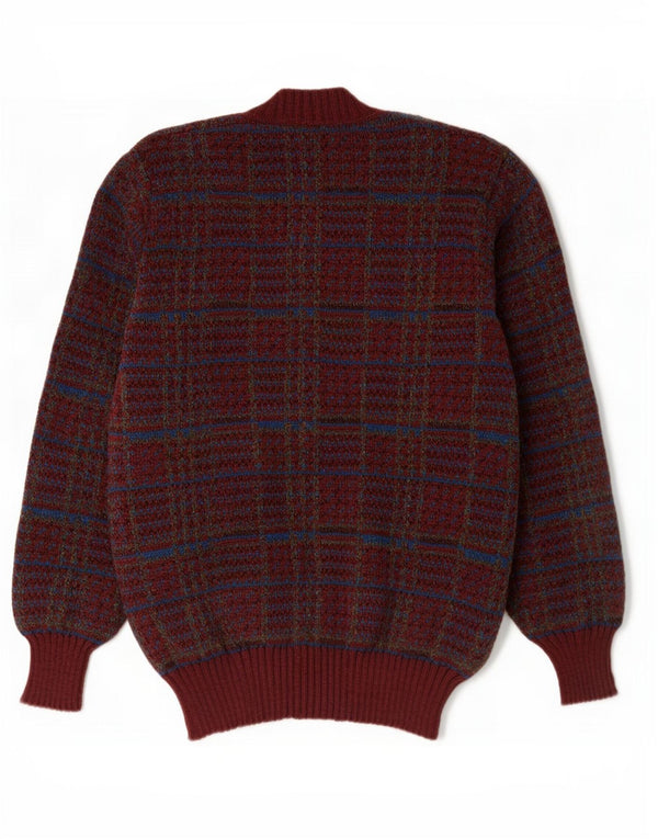Vintage męski sweter kardigan w dużą bordową kratkę