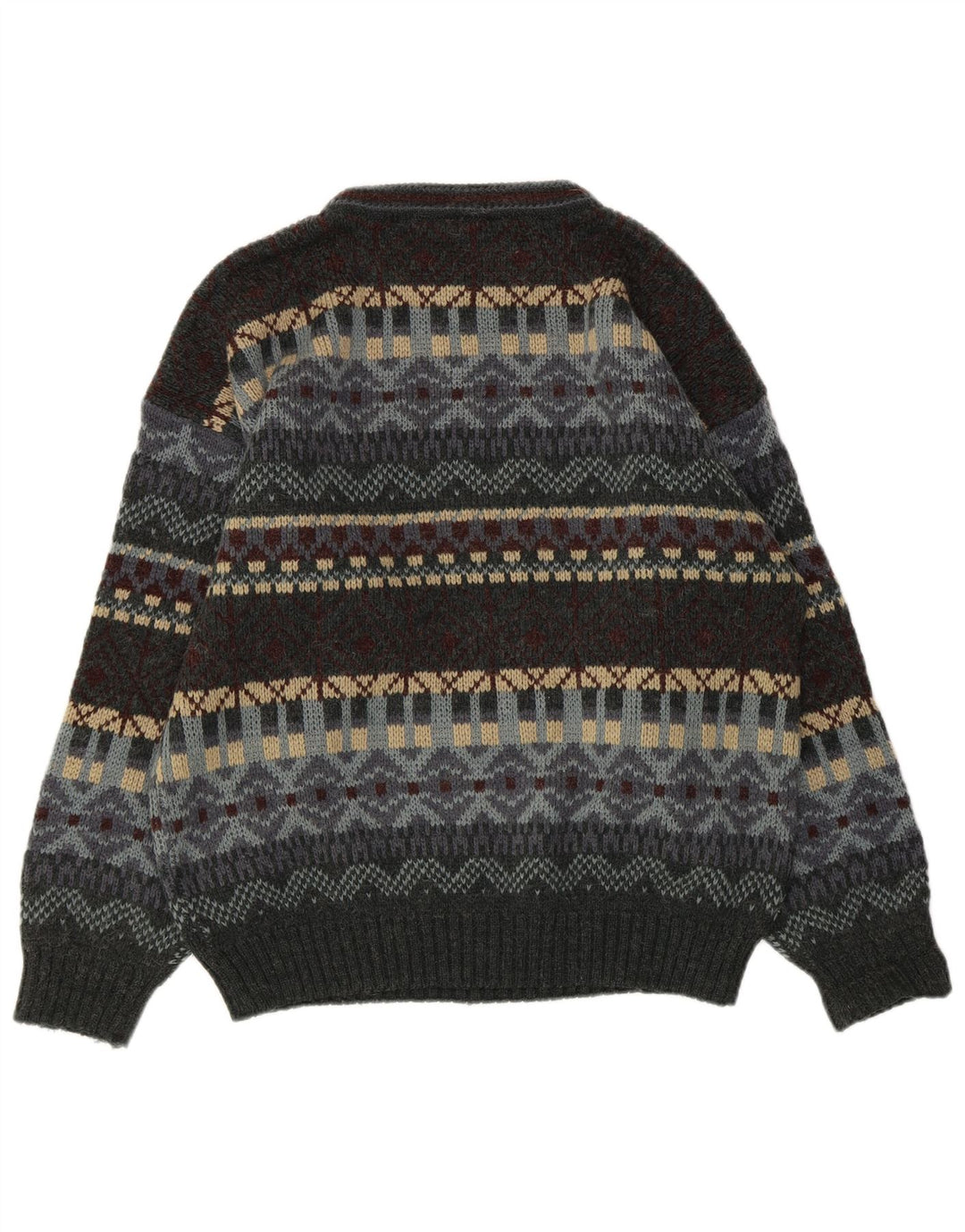 Vintage męski sweter z okrągłym dekoltem UK 38/40 średnio szary Fair Isle
