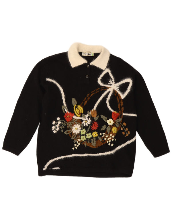 CECILIA BENETTI Damski sweter polo UK 14 Średni czarny w kwiaty