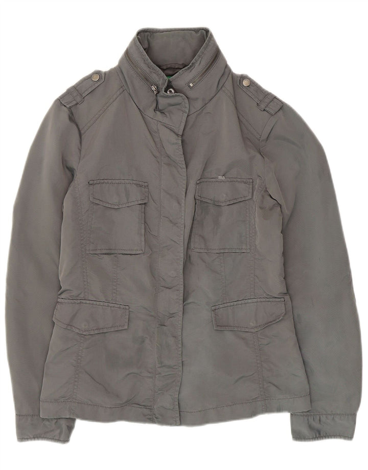 BENETTON Womens Military Jacket UK 12 Medium Grey Polyamide