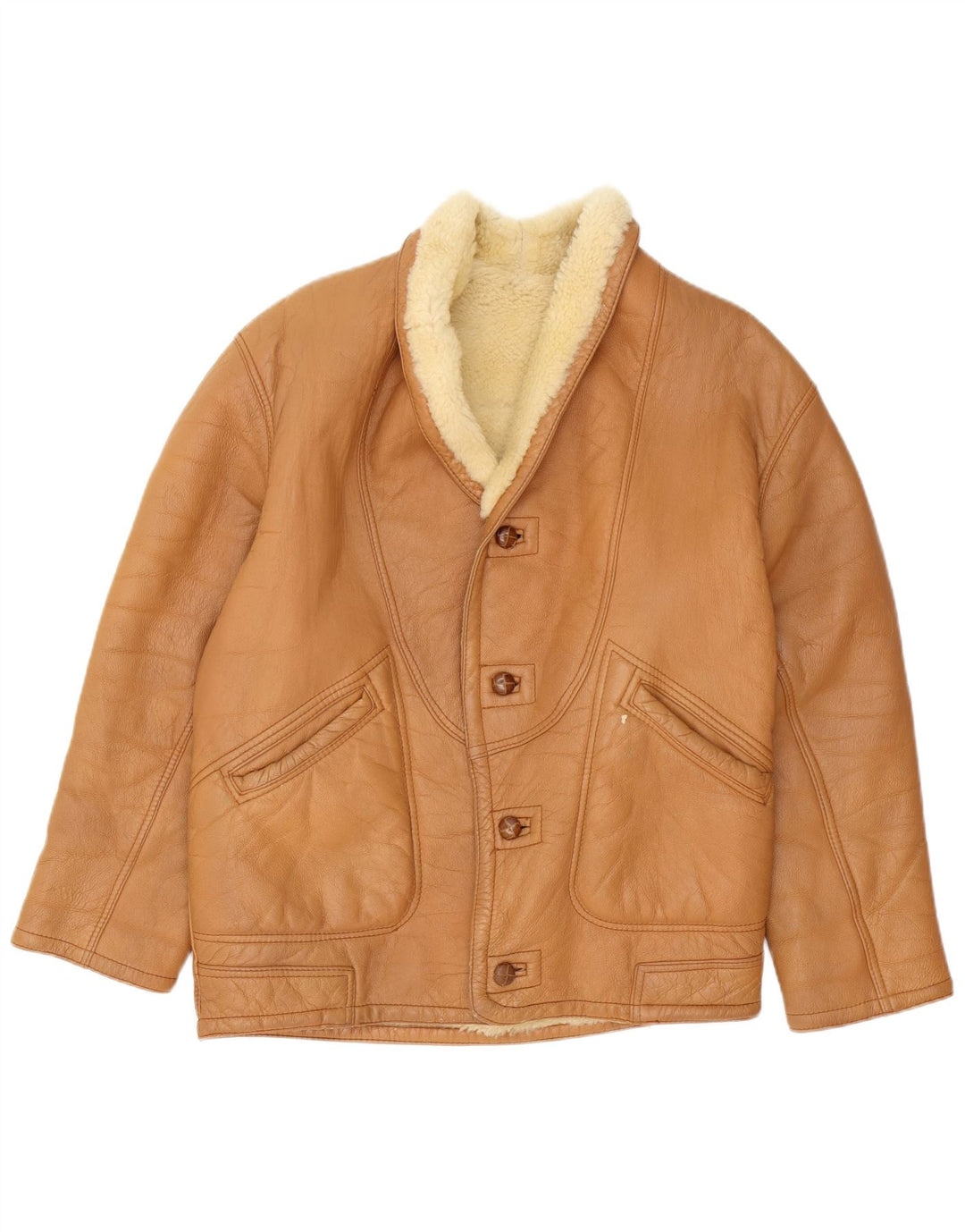 Vintage męska kurtka Shearling UK 40, duża brązowa