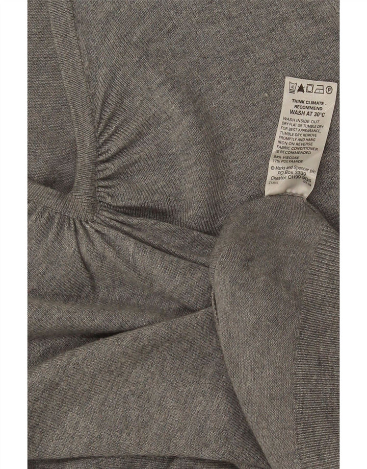 Sweter damski Marks & Spencer z rękawem 3/4 i dekoltem w kształcie litery V, UK 14, średni szary