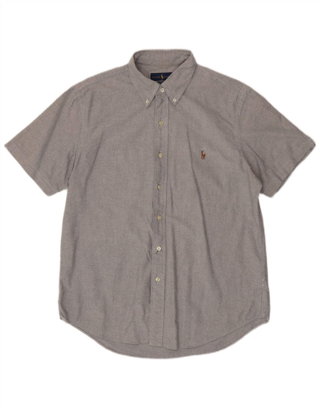 RALPH LAUREN Męska koszula z krótkim rękawem o klasycznym kroju, średnioszara, bawełniana