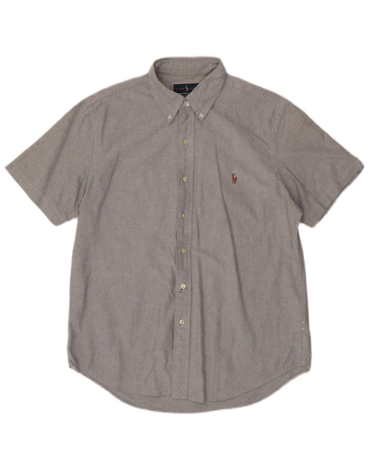 RALPH LAUREN Męska koszula z krótkim rękawem o klasycznym kroju, średnioszara, bawełniana