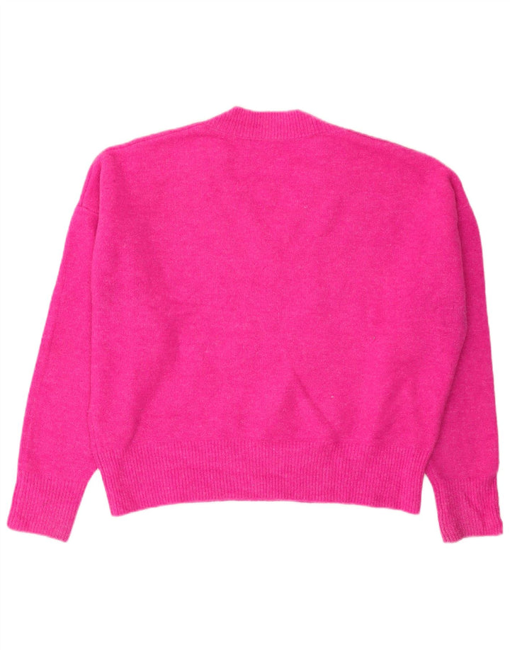 Sweter damski Zara Oversize z dekoltem w kształcie litery V, UK 14, średni różowy akryl