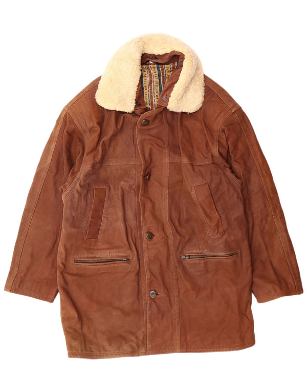 Męski płaszcz skórzany VINTAGE IT 50, duży, brązowy