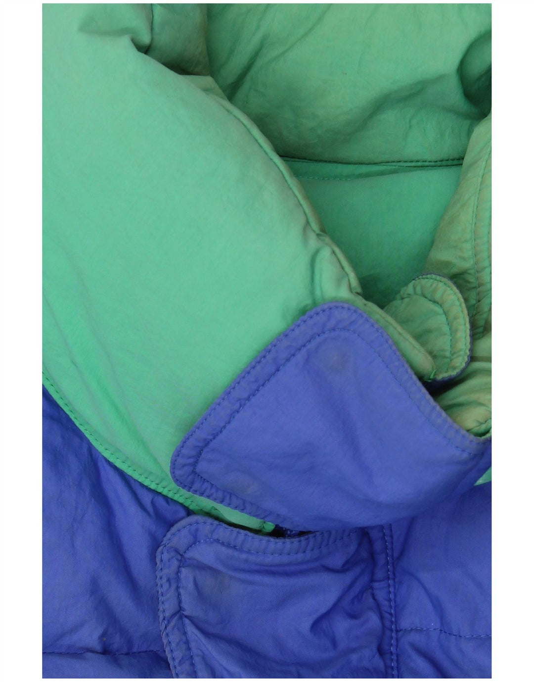 Męska kurtka oversize w stylu vintage, wyściełana UK 36, mały, niebieski nylon z blokami kolorów