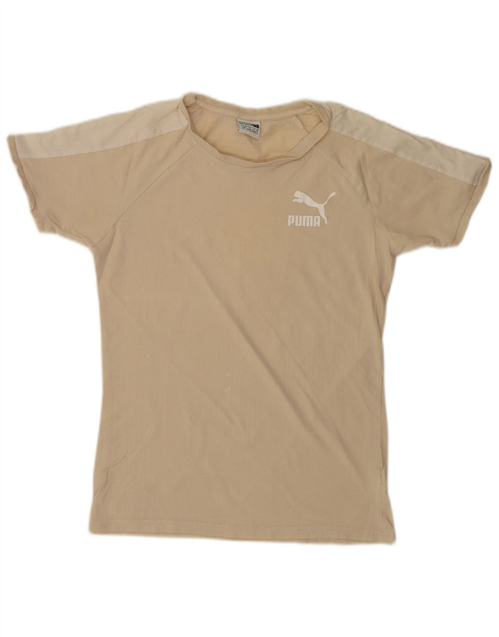 T-shirt męski Puma Top, mały, beżowy, z blokami kolorów