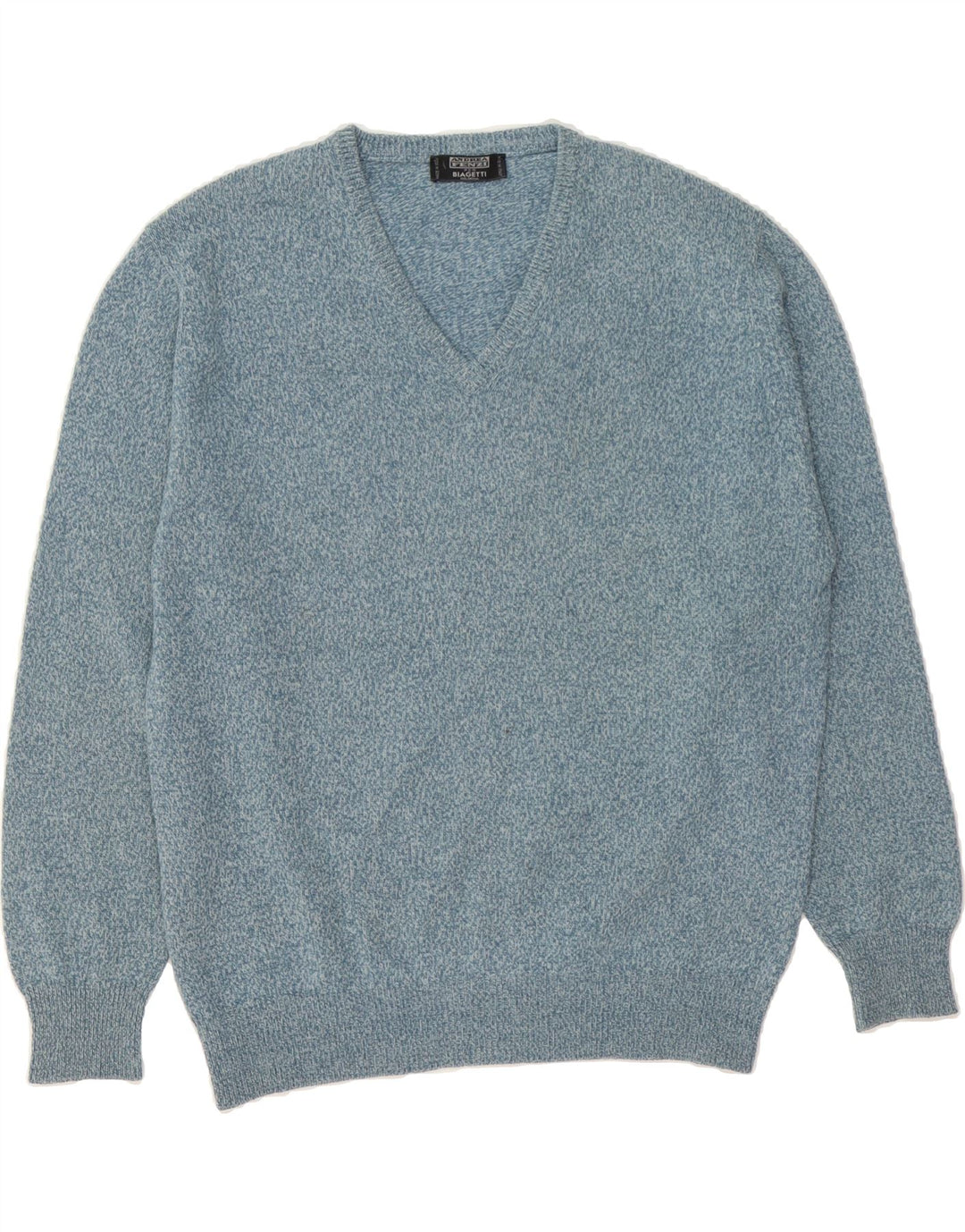 ANDREA FENZI Mens V-Neck Jumper Sweater IT 50 Medium Blue Wool Vintage Andrea Fenzi and Second-Hand Andrea Fenzi from Messina Hembry 
