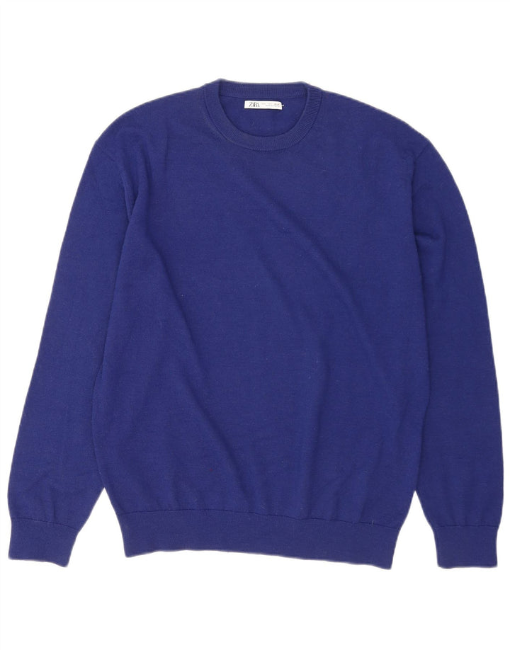 Męski sweter z okrągłym dekoltem Zara, duży niebieski