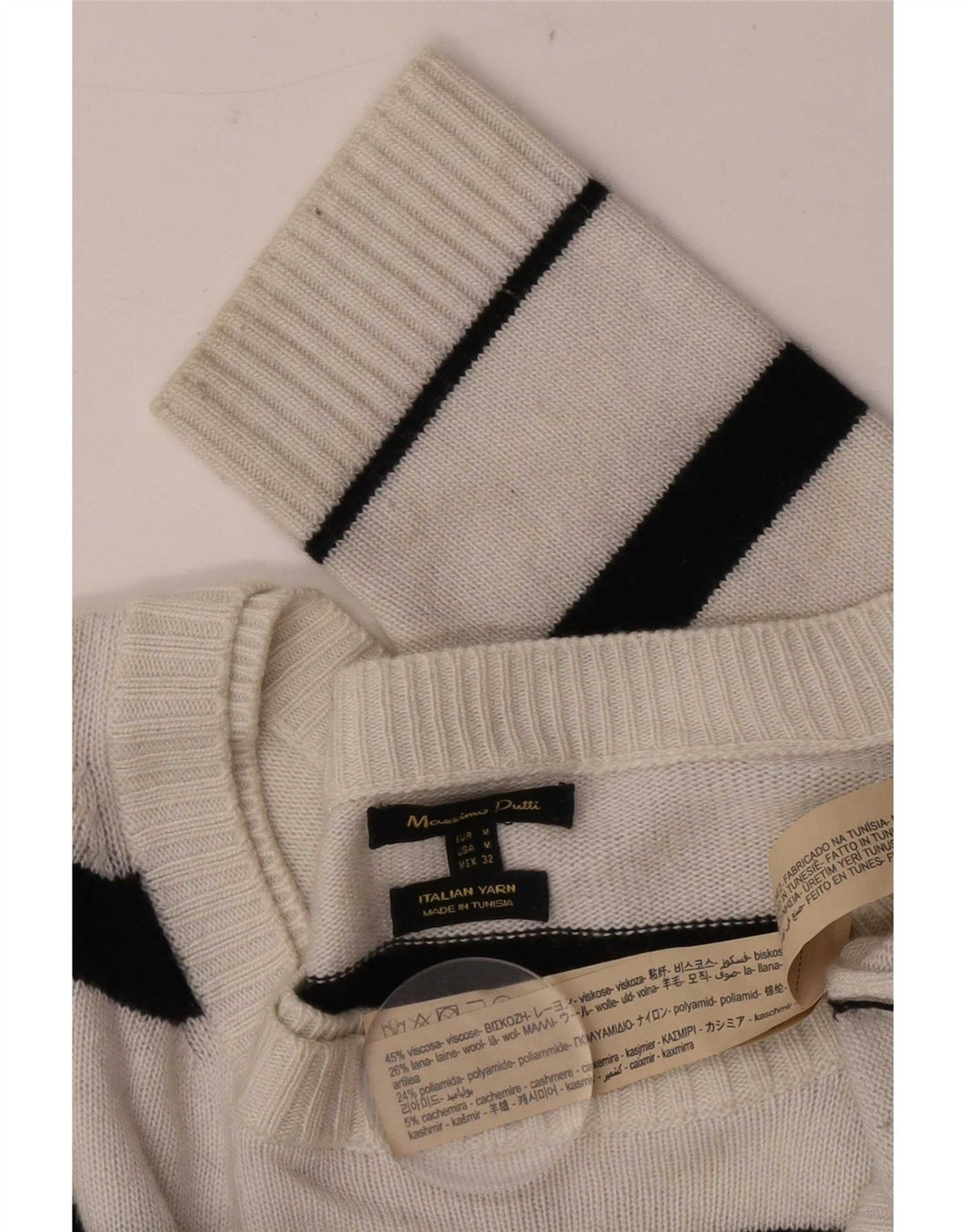 Męski sweter Massimo Dutti z dekoltem w łódkę, wiskoza w średnie białe paski