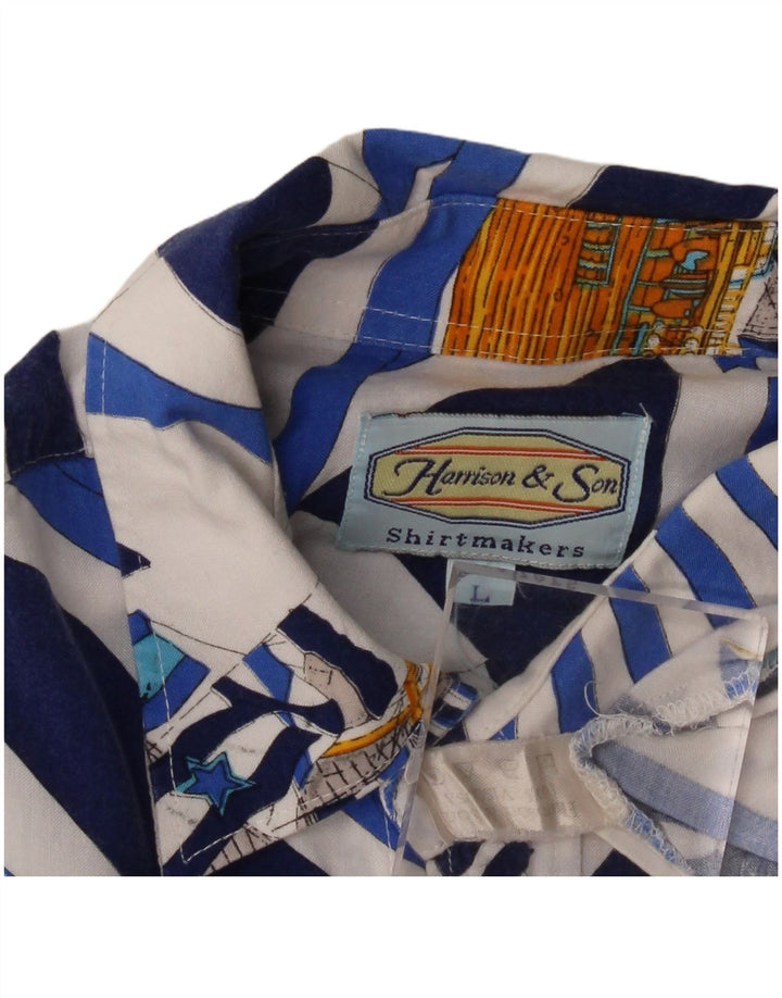 Męska koszula z krótkim rękawem Harrison & Son w abstrakcyjny wzór, duża niebieska wiskoza