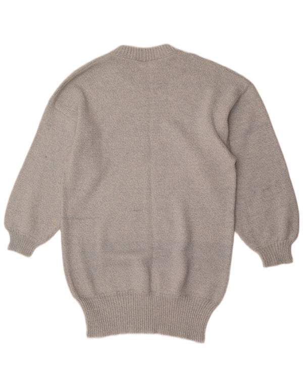 Vintage damski sweter z okrągłym wycięciem pod szyją, UK 16, duży, szary nakrapiany