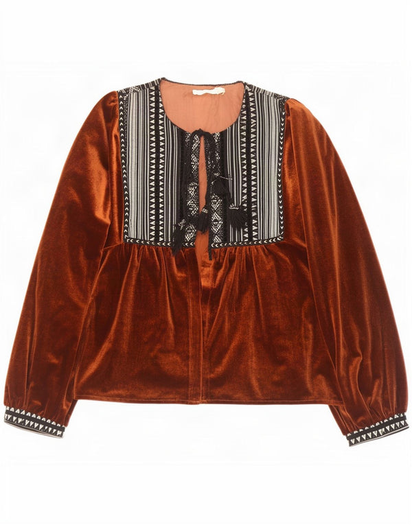 Vintage damski sweter rozpinany UK 16, duży brązowy geometryczny poliester