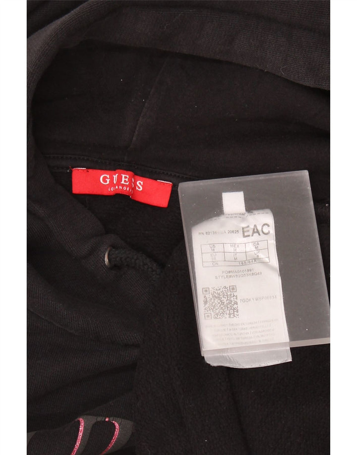 Damska bluza z kapturem GUESS, oversize, z rękawami 3/4 i grafiką, UK 8, mała czarna