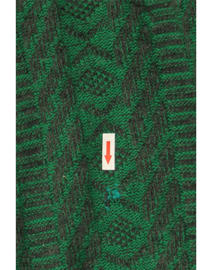 Vintage męski sweter z okrągłym dekoltem, średnio zielony, geometryczny