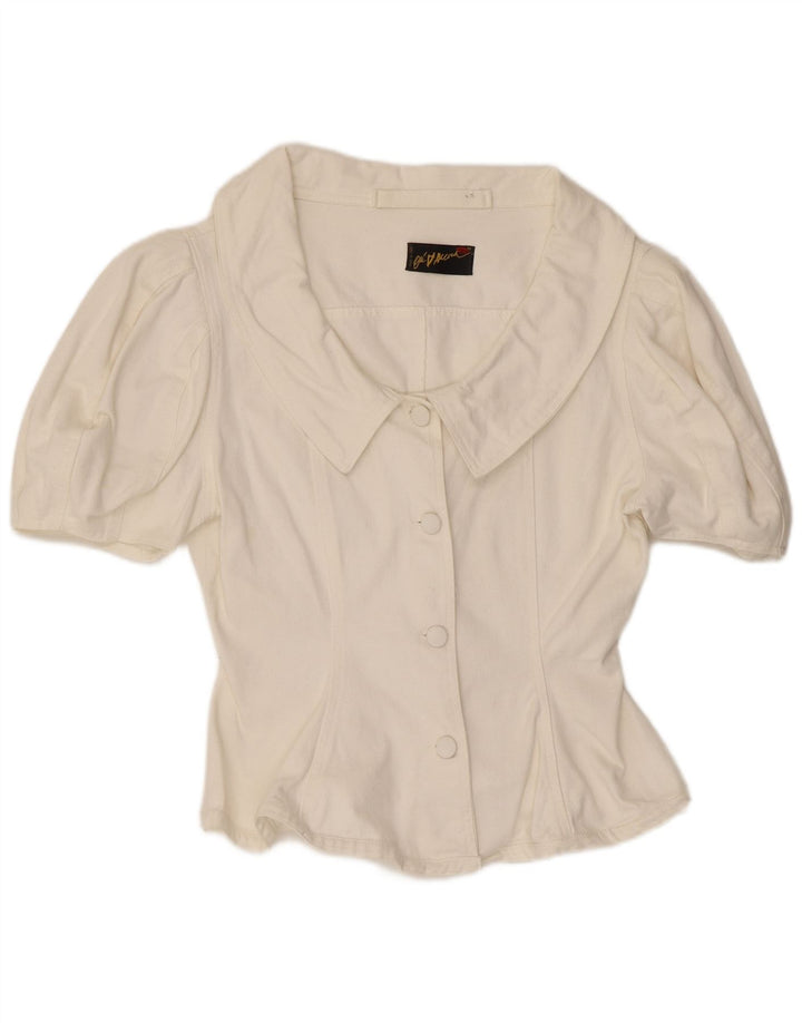 Bluzka damska z krótkim rękawem w stylu vintage, UK 12, średnia biel