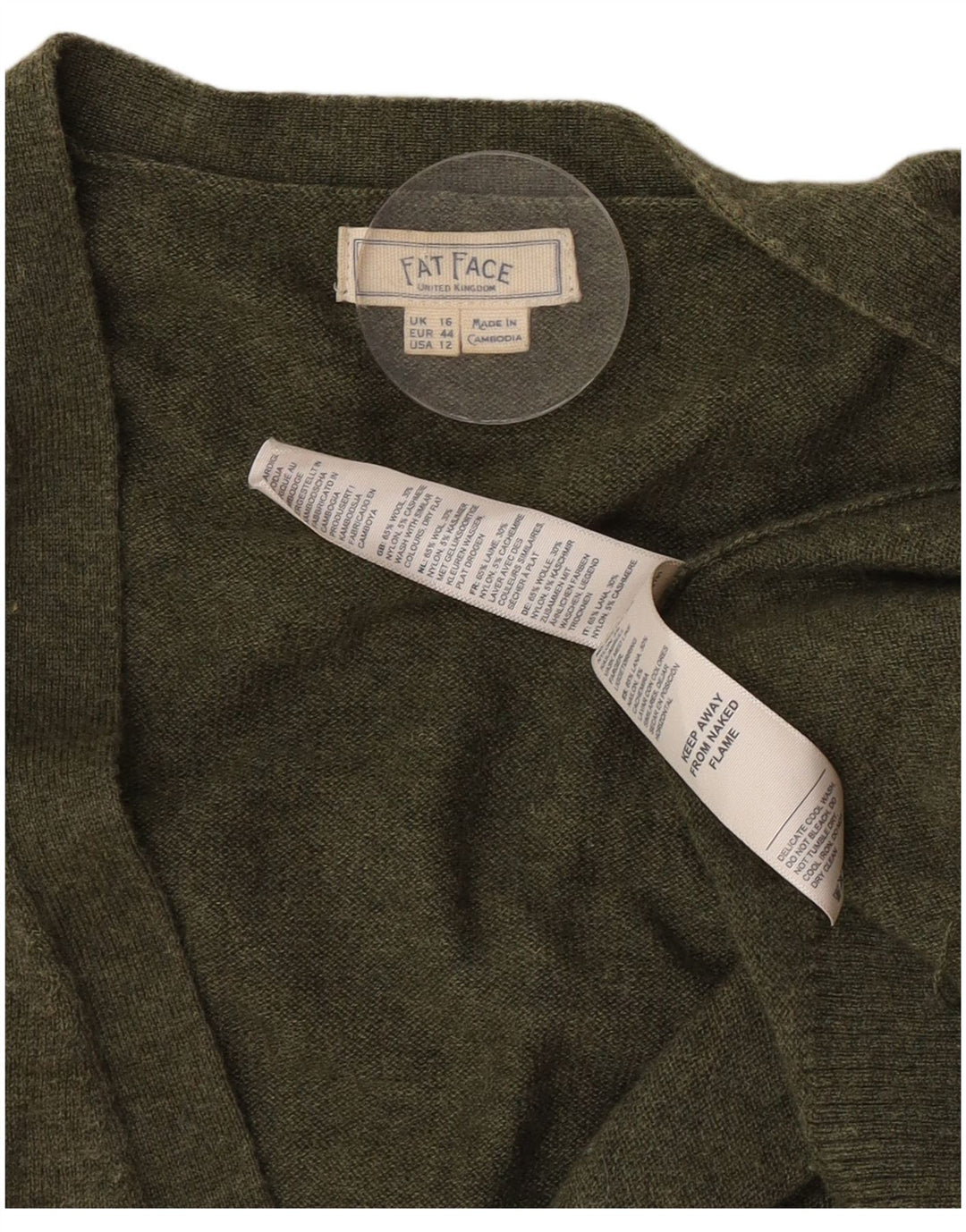 Damski sweter rozpinany Fat Face z długimi rękawami, UK 16, duża wełna khaki