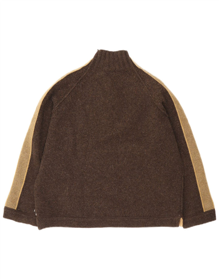 Męski sweter z zamkiem błyskawicznym Fat Face XL, brązowa wełna z blokami kolorów