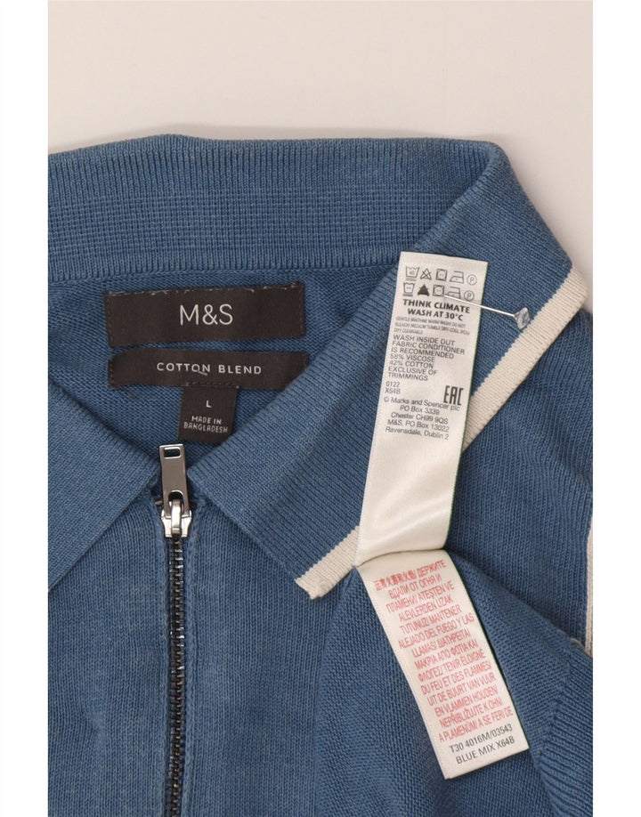 Marks & Spencer Męski sweter polo z kołnierzem, duży, niebieski, z blokami kolorów