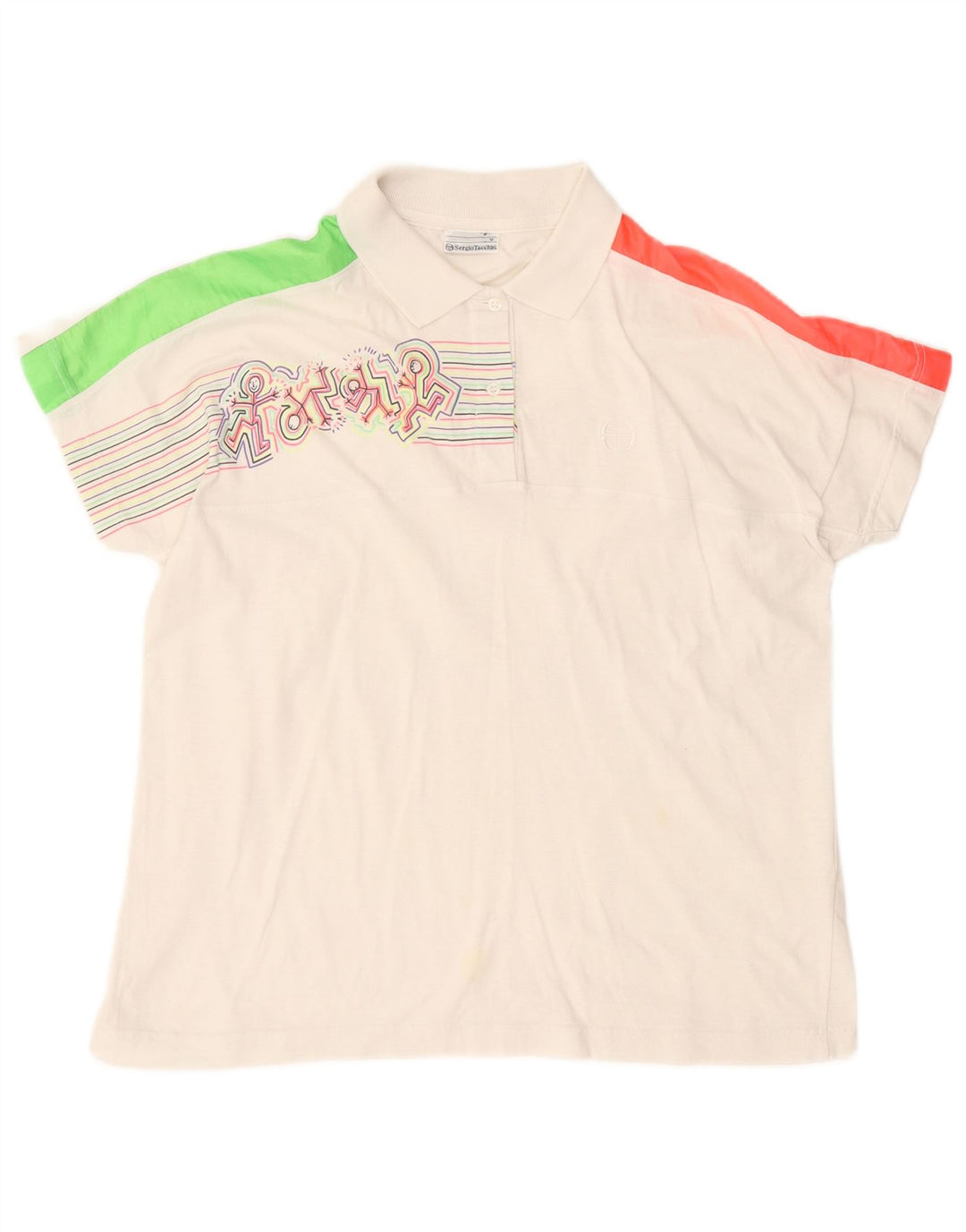 Męska koszulka polo Sergio Tacchini z grafiką, duża, biała, bawełniana w bloki kolorów