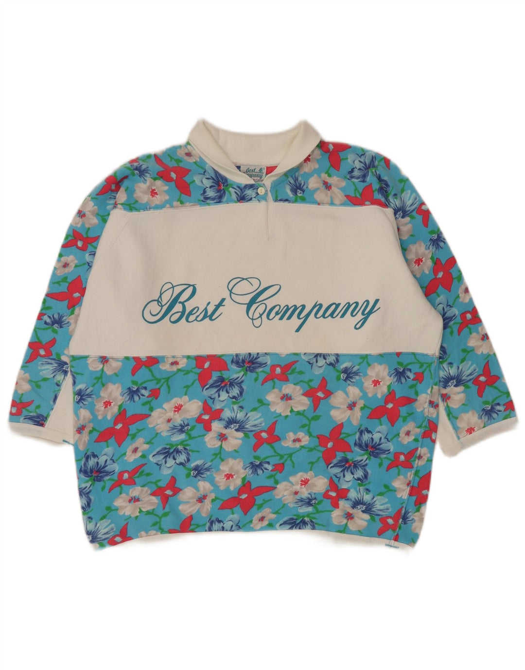 Damski top oversize z rękawem 1/2 Best Company UK 14 w kolorze średniego niebieskiego w kwiaty