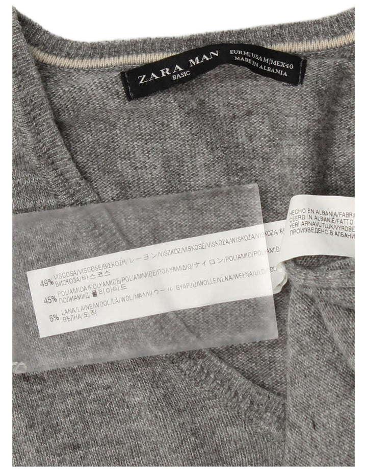 Męski sweter Zara z dekoltem w kształcie litery V, średnioszara wiskoza