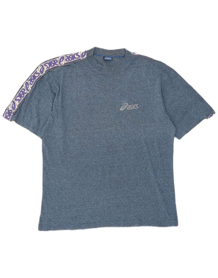 Męska koszulka z grafiką Asics, duża niebieska bawełna z blokami kolorów