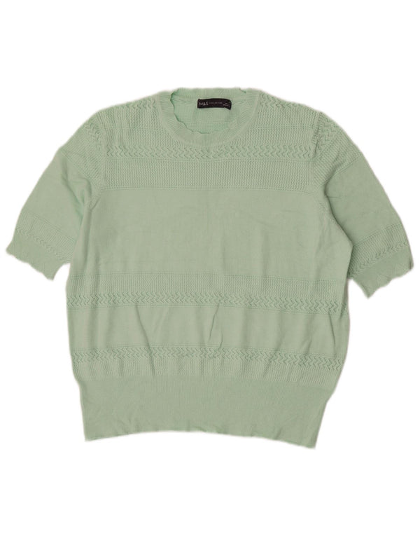 Marks & Spencer Damski sweter z okrągłym dekoltem, UK 14, duże, zielone paski