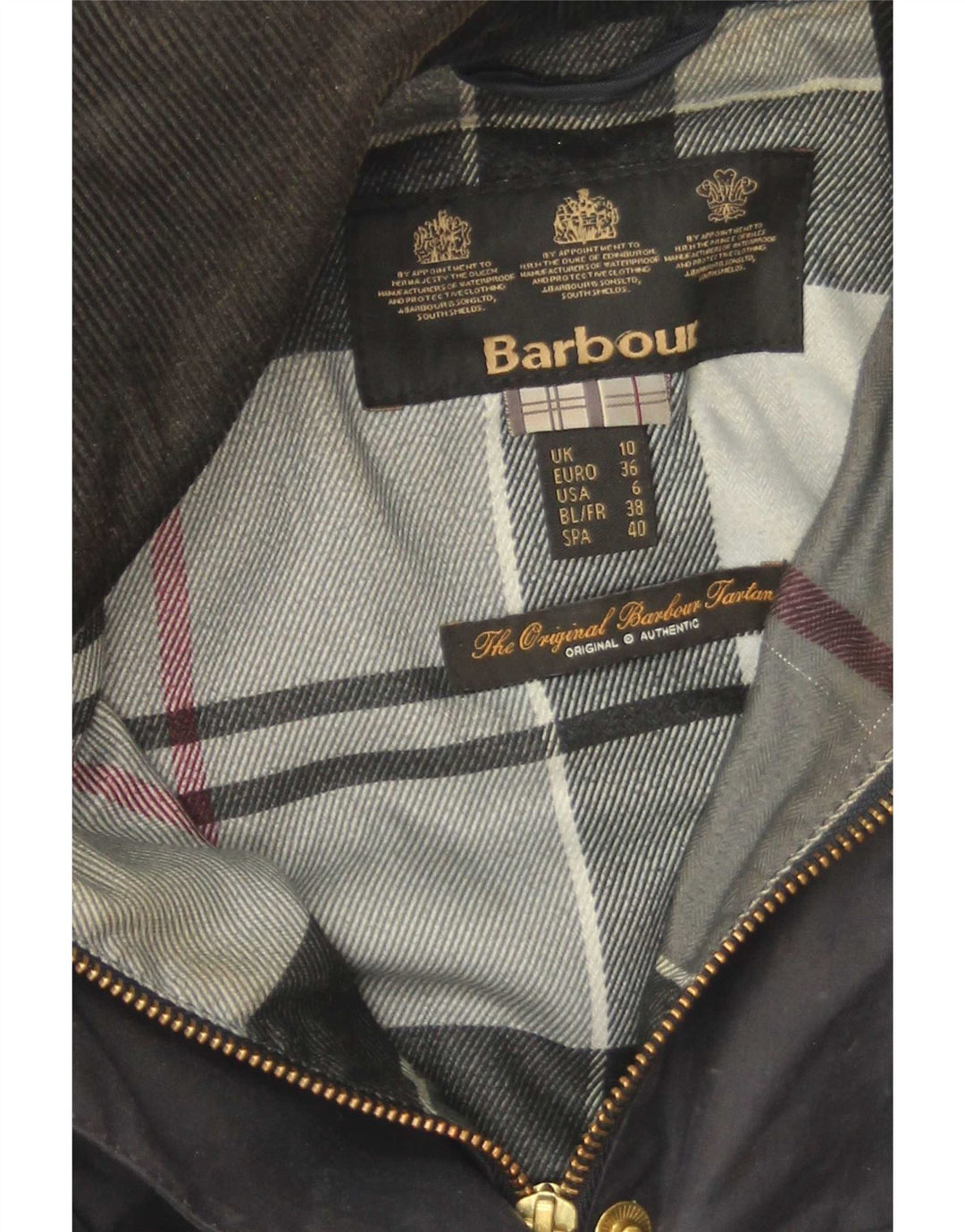 Kurtka damska Barbour z woskowanej bawełny UK 10, mała, granatowa, bawełniana