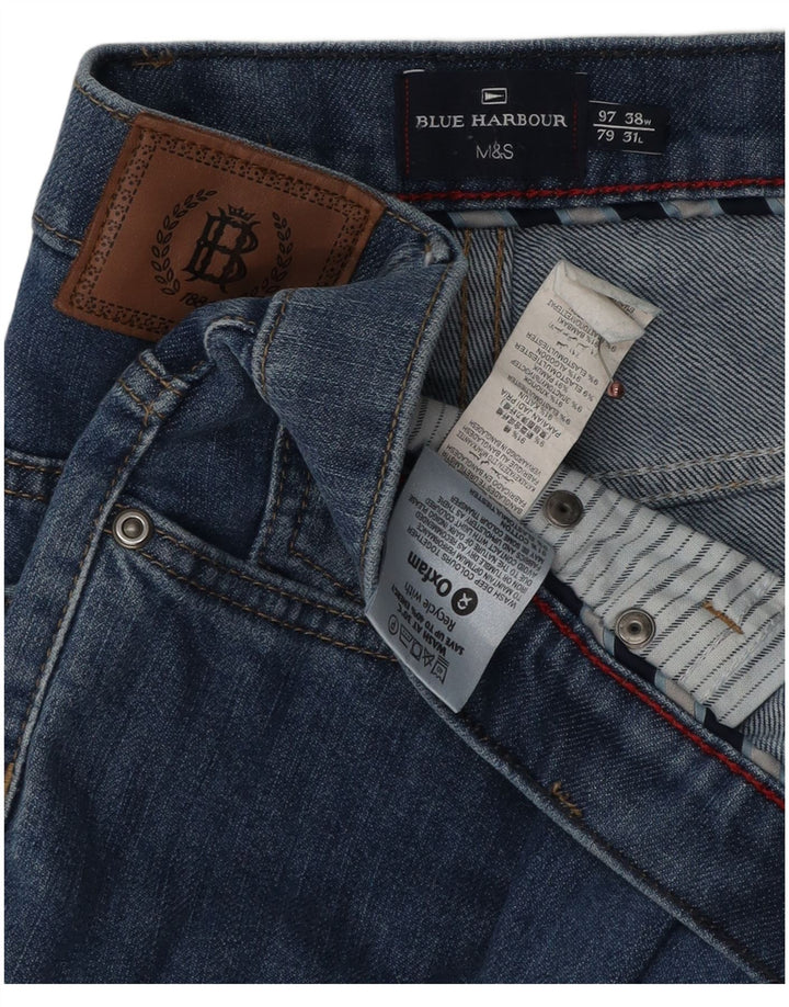 Marks & Spencer Męskie niebieskie dżinsy Harbor Straight W38 L31 Niebieskie bawełniane